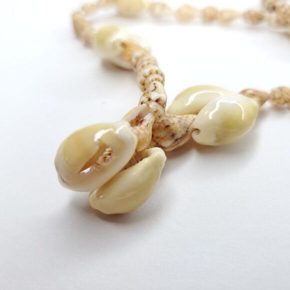 2 Long Puka Conch Cowrie Shell Necklace Ivory Brown Boho Beach Cruise Hawaii C1 - Picture 4 of 5